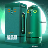 Leten Thunder Bird Masturbator Cup – green with owl-eye design, product box, and measurements indicating 180mm height and 76mm width
