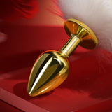 Fox Tail Gold-Plated Metal Anal Plug – White Faux Fur Tail, Erotic Accessory for Couples