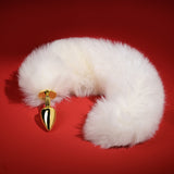 Fox Tail Gold-Plated Metal Anal Plug – White Faux Fur Tail, Erotic Accessory for Couples