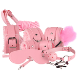 Pink Plush 10-Piece Bondage Kit – Fuzzy Cuffs, Flogger, Blindfold & More | Love Fever