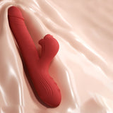 Red Dual-Action Vibrator with Tongue Clit Stimulator – Realistic Textured Shaft | Love Fever